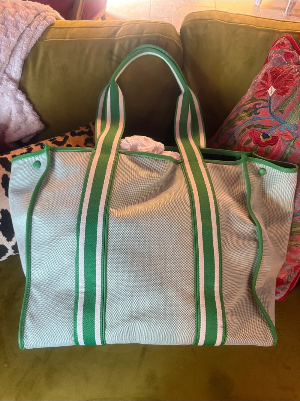 kate spade Mint & Green Racquet Club Canvas Tote. Carries tennis racket - Picture 2 of 4